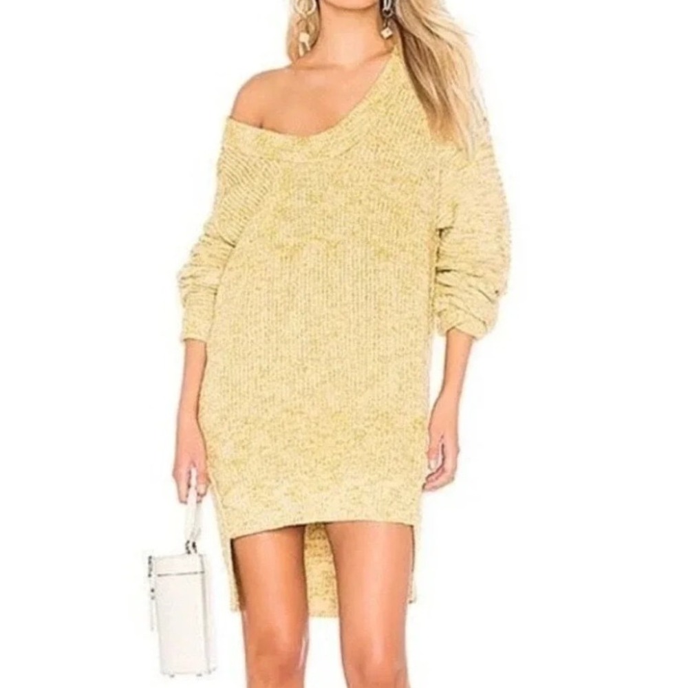 Free People Sunday Scoop Oversized Longline Tunic Sweater Dress Size S Yellow